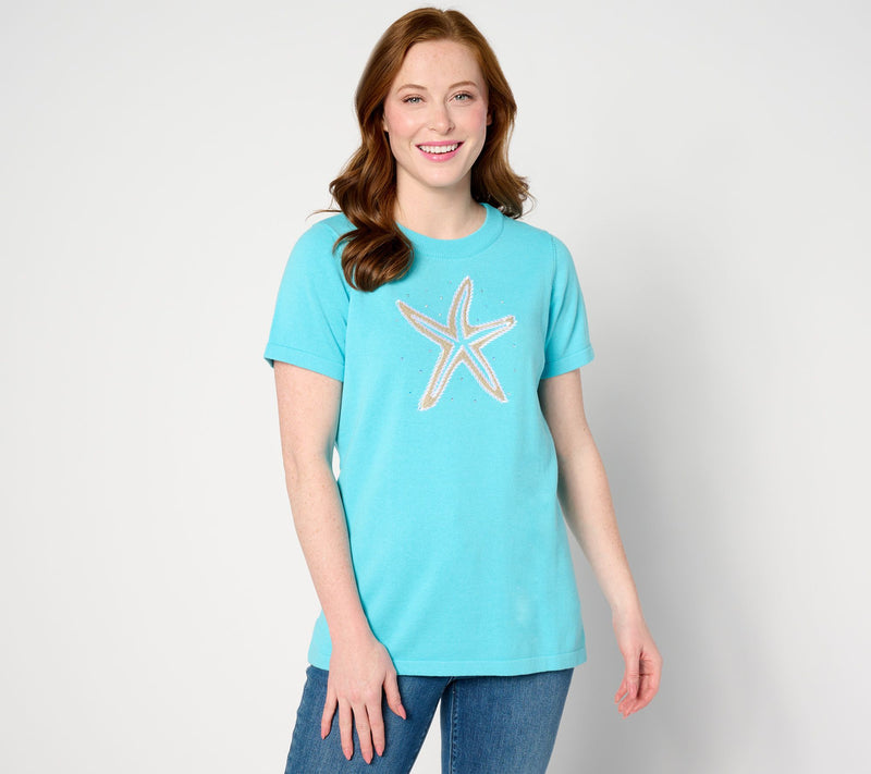 Quacker Factory Nautical Rope Short Sleeve Sweater — Main view