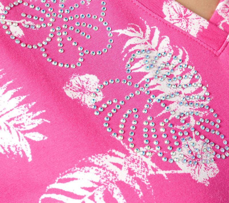 Quacker Factory Printed Palm Short Sleeve Top — View 4