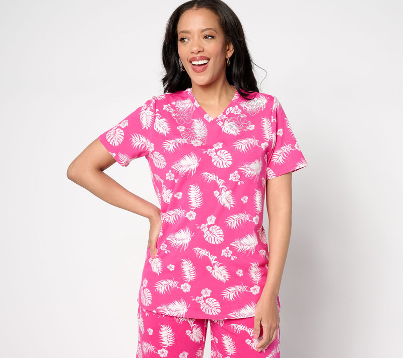 Quacker Factory Printed Palm Short Sleeve Top — View 8
