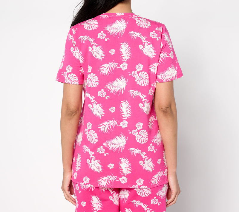 Quacker Factory Printed Palm Short Sleeve Top — View 2