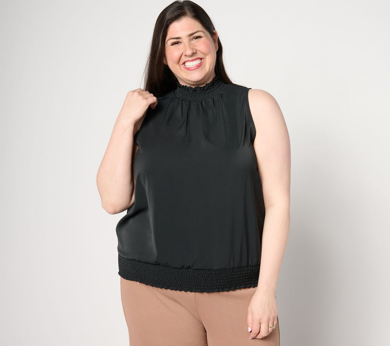 BEAUTIFUL by Lawrence Zarian Smocked High Neck Sateen Tank — View 7