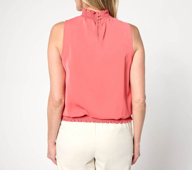 BEAUTIFUL by Lawrence Zarian Smocked High Neck Sateen Tank — View 8