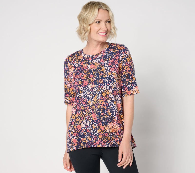 Cuddl Duds Cottonwear+ Pleat Back Elbow Sleeve Tee — Main view