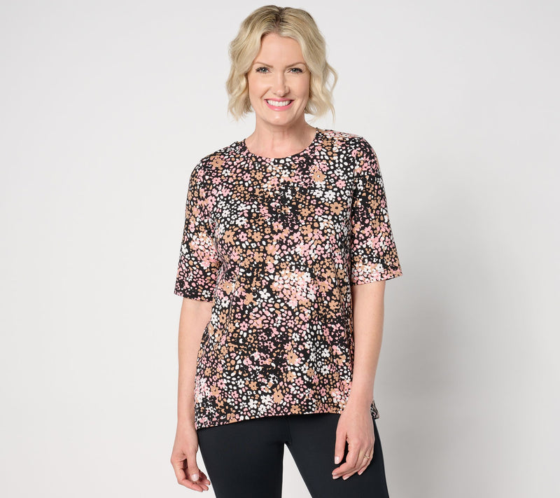 Cuddl Duds Cottonwear+ Pleat Back Elbow Sleeve Tee — View 7