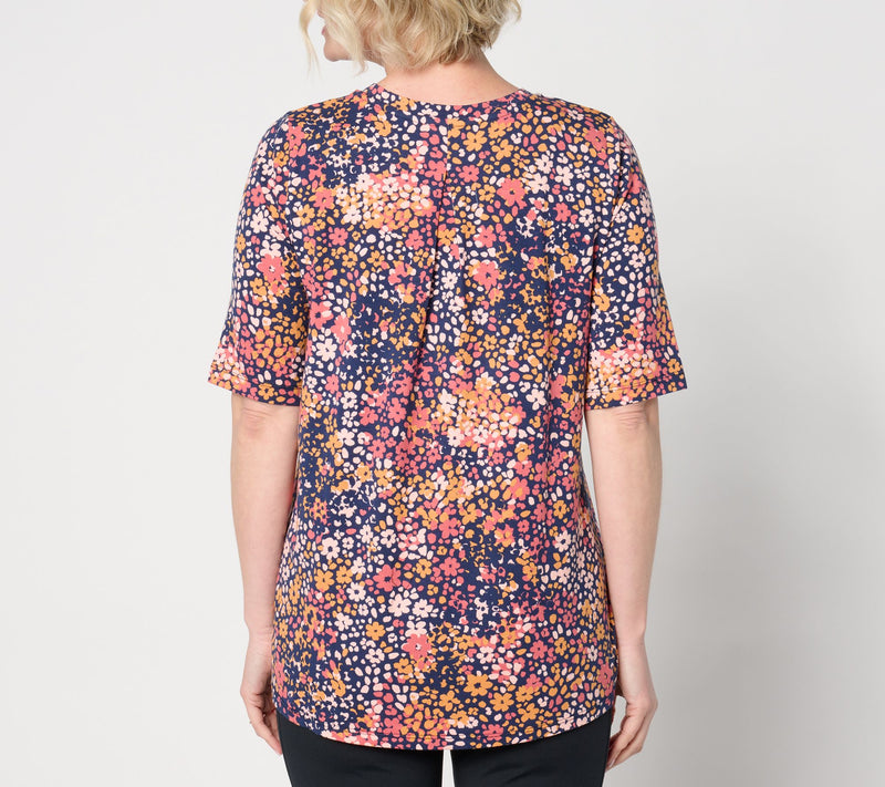 Cuddl Duds Cottonwear+ Pleat Back Elbow Sleeve Tee — View 10
