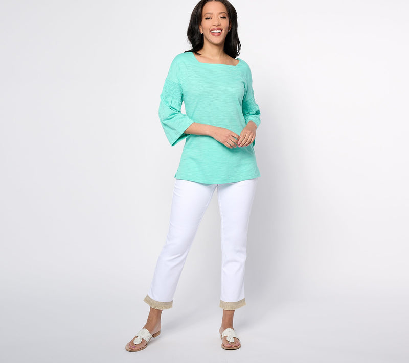 Belle by Kim Gravel Slub Knit Smock Sleeve Square Neck Top — View 3