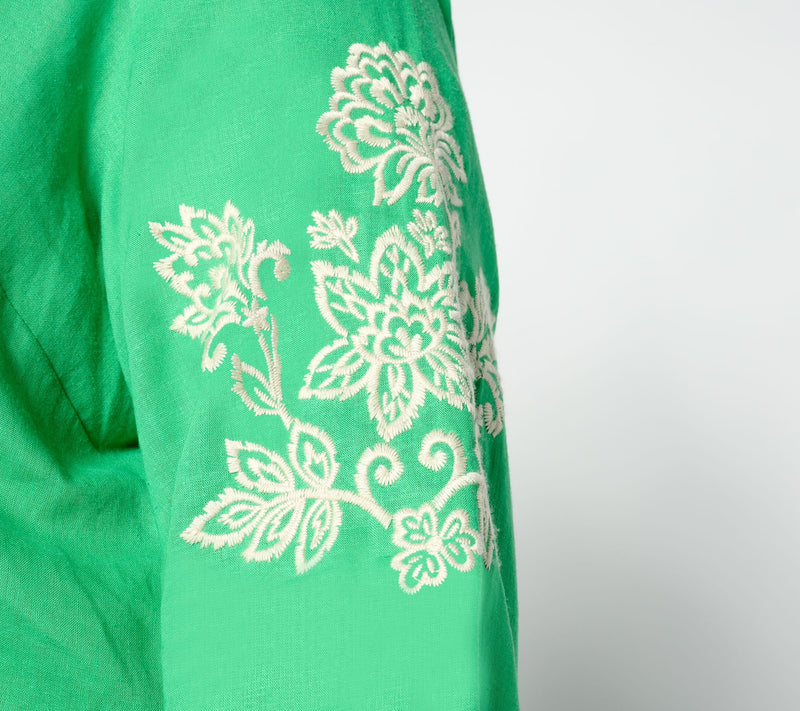 Belle by Kim Gravel Linen Rayon Embroidered Sleeve Blouse — View 4