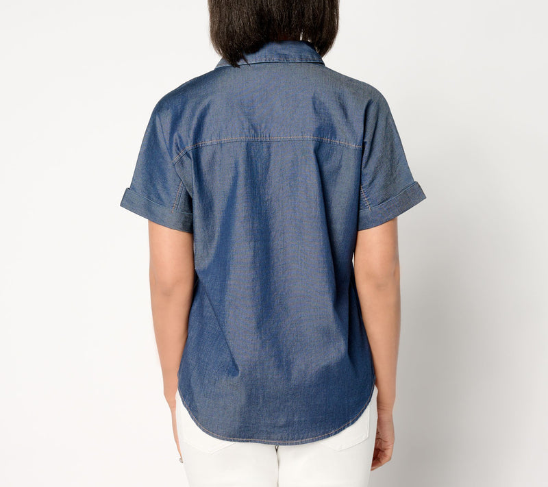 Joan Rivers Short-Sleeve Button-Front Lyocell Boyfriend Shirt — View 3