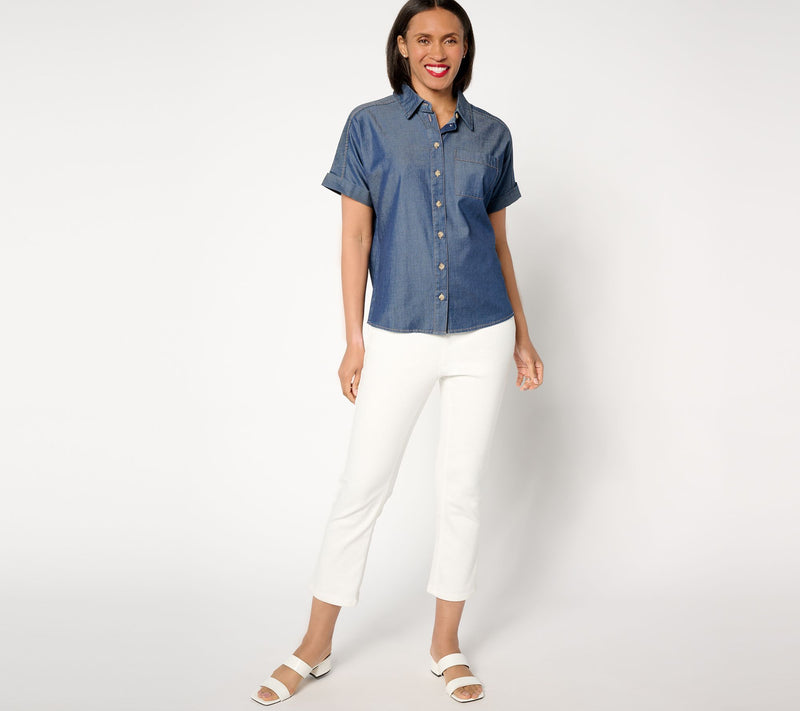 Joan Rivers Short-Sleeve Button-Front Lyocell Boyfriend Shirt — View 4
