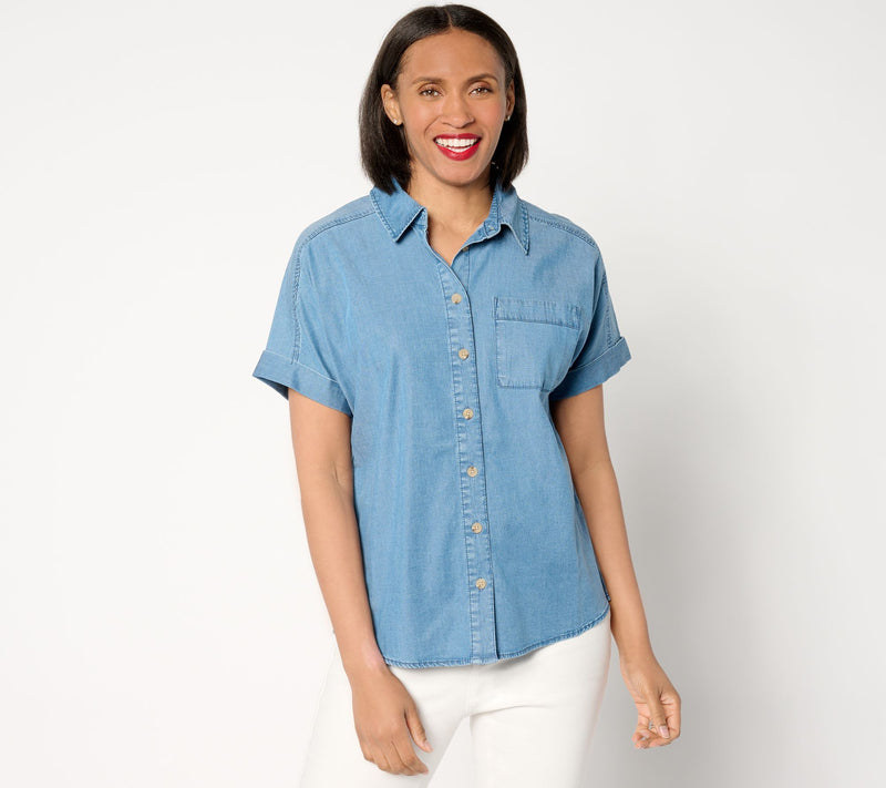 Joan Rivers Short-Sleeve Button-Front Lyocell Boyfriend Shirt — View 11