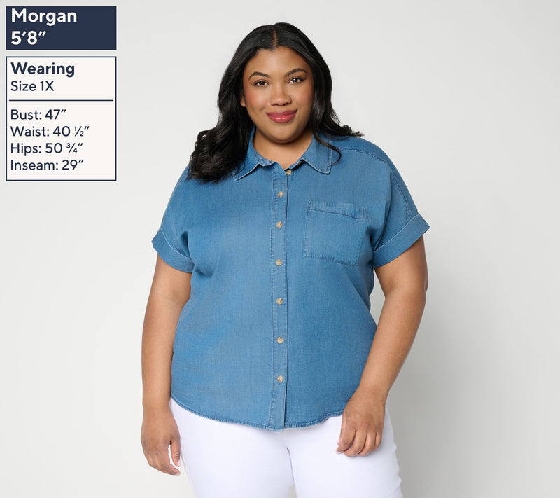 Joan Rivers Short-Sleeve Button-Front Lyocell Boyfriend Shirt — View 2