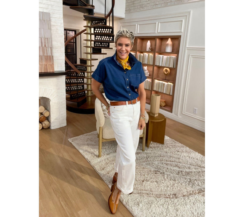 Joan Rivers Short-Sleeve Button-Front Lyocell Boyfriend Shirt — View 6