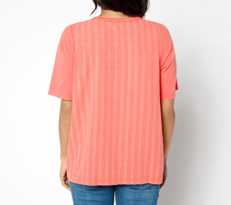 LOGO by Lori Goldstein Mixed Media Split Neck Top — View 2
