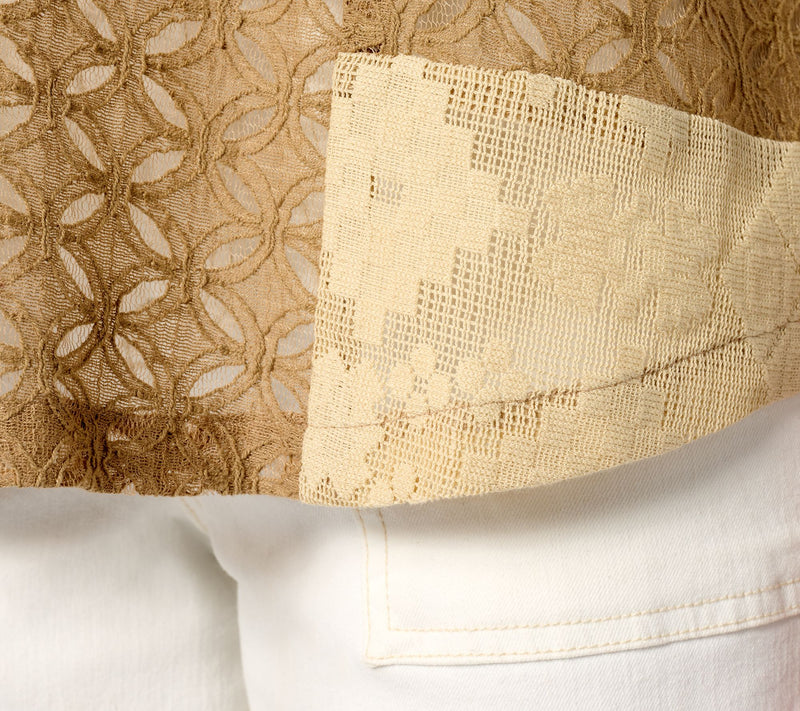 LOGO Lavish by Lori Goldstein Mixed Patchwork 3/4 Sleeve Lace Top — View 4
