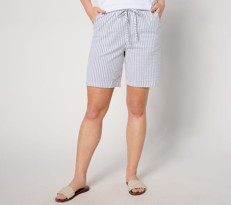 Denim & Co. Petite Striped Seersucker Short — Main view