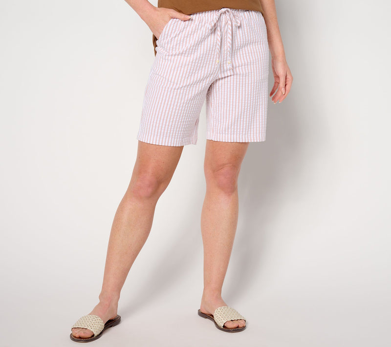 Denim & Co. Petite Striped Seersucker Short — View 9
