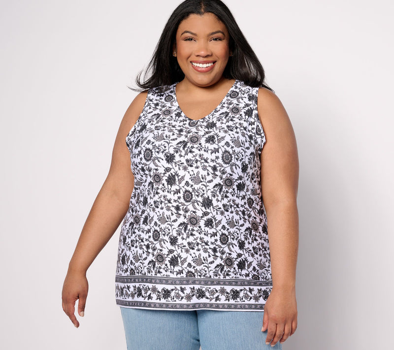 Denim & Co. Favorite Jersey Border Print V-Neck Tank Top — View 9
