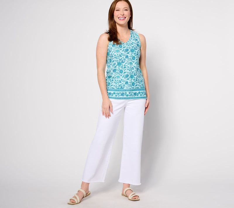 Denim & Co. Favorite Jersey Border Print V-Neck Tank Top — View 6