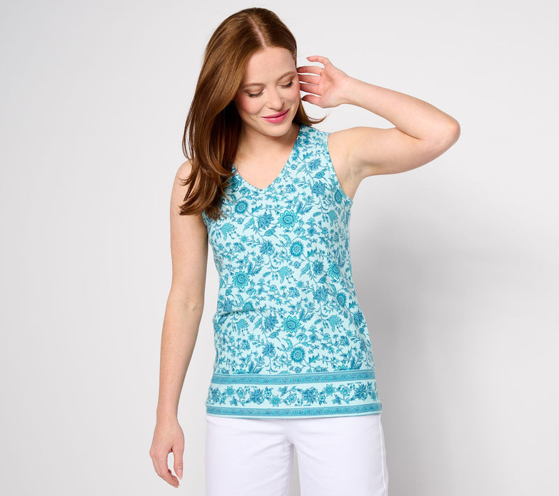 Denim & Co. Favorite Jersey Border Print V-Neck Tank Top — View 4