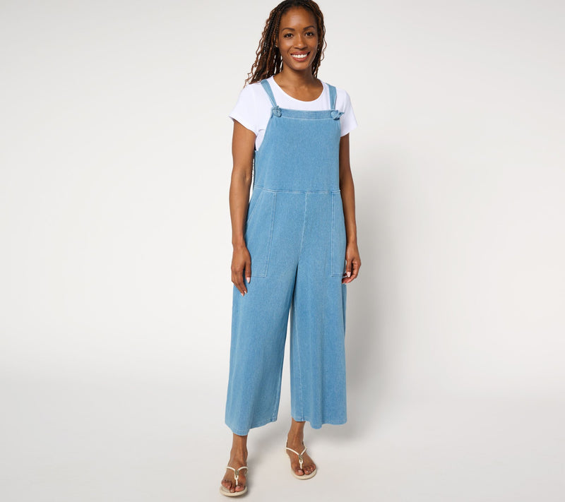 Women with Control Petite Prime Stretch 2 Denim Overalls w/ Tee — Main view