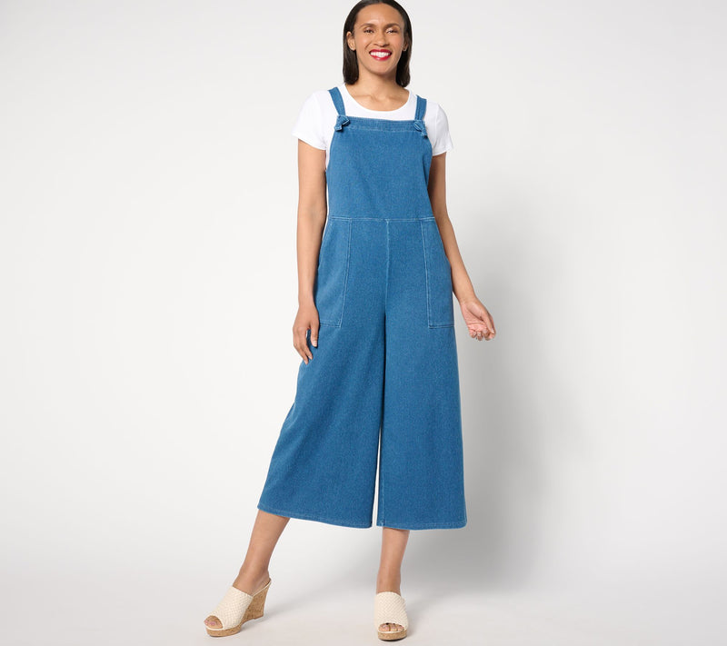 Women with Control Petite Prime Stretch 2 Denim Overalls w/ Tee — View 5