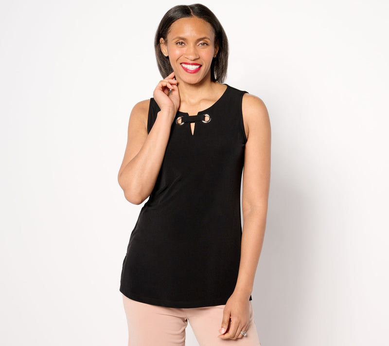 Susan Graver Liquid Knit Sleeveless A-Line Top w/ Grommet Detail — View 9