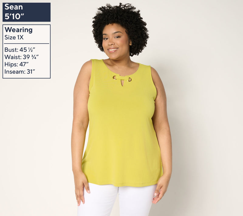 Susan Graver Liquid Knit Sleeveless A-Line Top w/ Grommet Detail — View 10