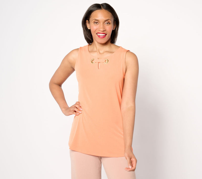 Susan Graver Liquid Knit Sleeveless A-Line Top w/ Grommet Detail — View 3
