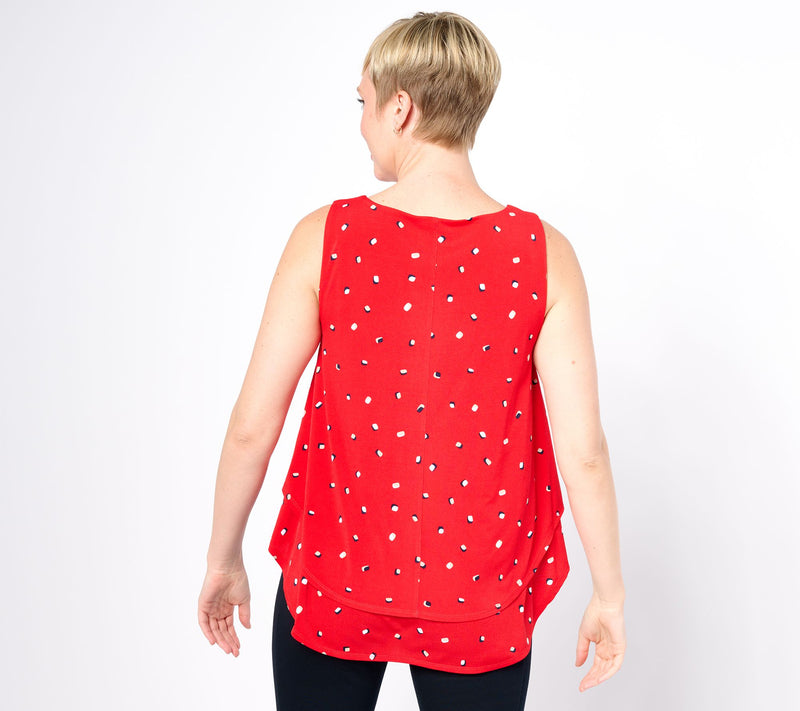 Susan Graver Printed Liquid Knit Sleeveless Tiered Top — View 4