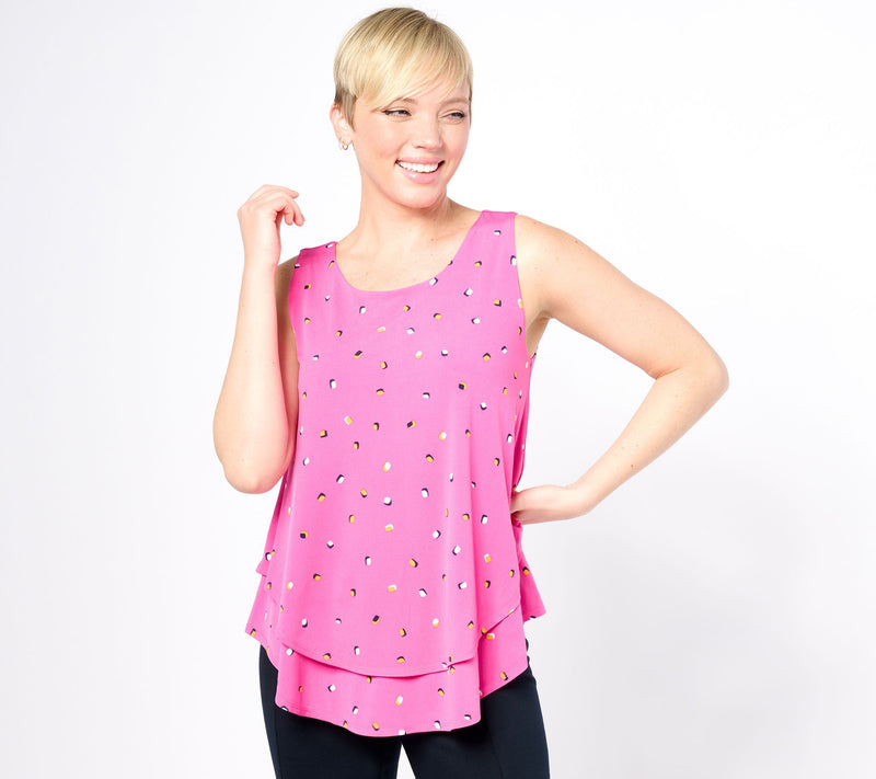 Susan Graver Printed Liquid Knit Sleeveless Tiered Top — View 2