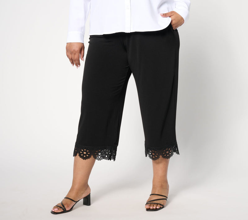 Susan Graver Regular Liquid Knit Wide-Leg Crop Pants with Lace Hem — View 5