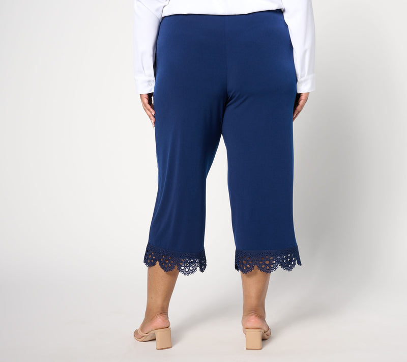 Susan Graver Regular Liquid Knit Wide-Leg Crop Pants with Lace Hem — View 10