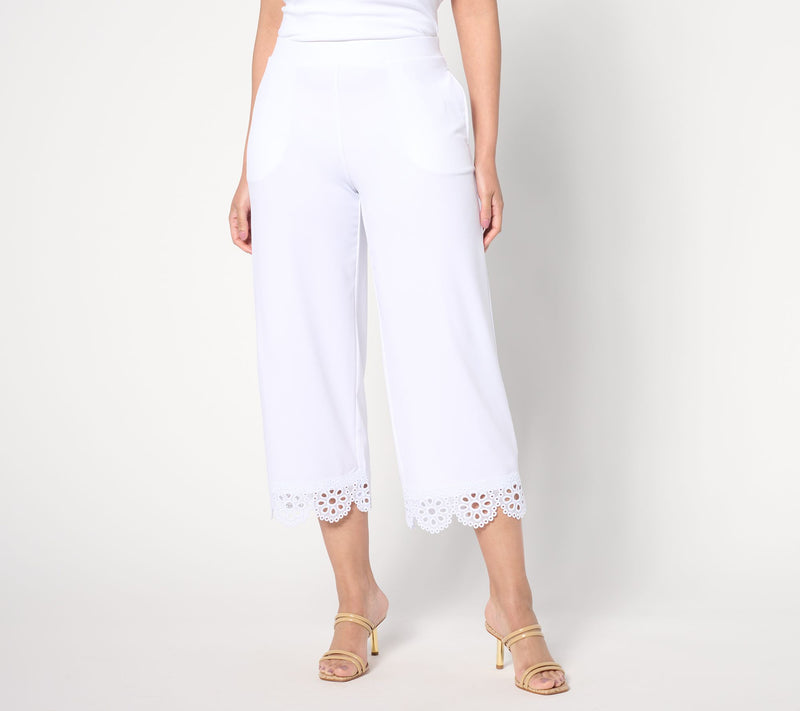 Susan Graver Regular Liquid Knit Wide-Leg Crop Pants with Lace Hem — View 7