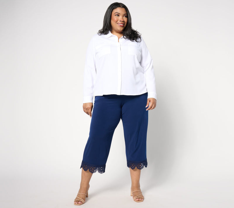 Susan Graver Regular Liquid Knit Wide-Leg Crop Pants with Lace Hem — View 11