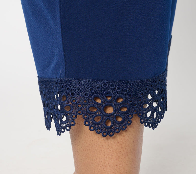 Susan Graver Regular Liquid Knit Wide-Leg Crop Pants with Lace Hem — View 12
