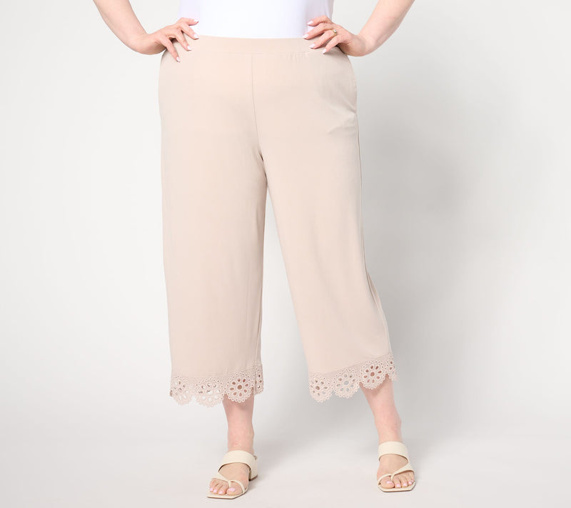 Susan Graver Regular Liquid Knit Wide-Leg Crop Pants with Lace Hem — View 9