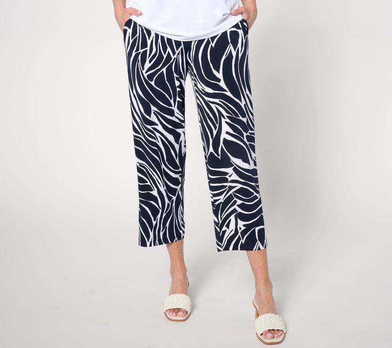 Susan Graver Regular Printed Liquid Knit Straight-Leg Crop Pants — View 9