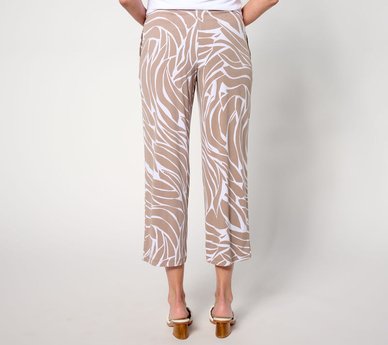 Susan Graver Regular Printed Liquid Knit Straight-Leg Crop Pants — View 2