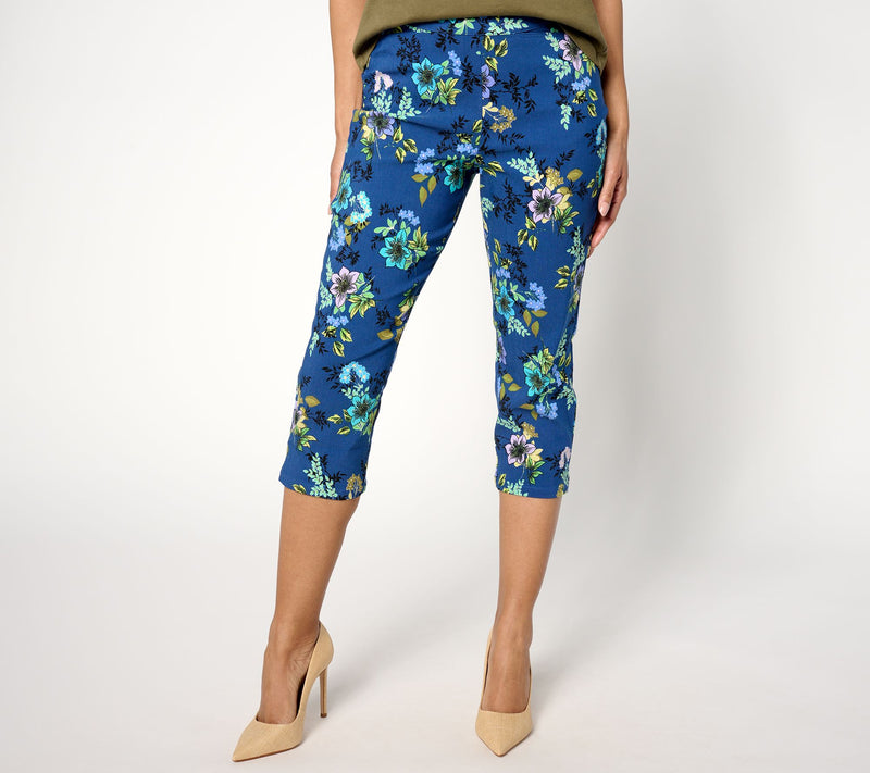 Susan Graver Regular Printed Uptown Stretch Slim Leg Capri Pants — View 10