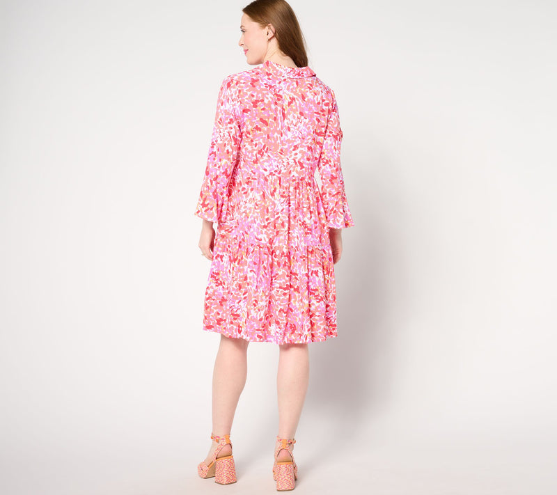 Susan Graver Passport Petite Print or Solid Woven Tiered Dress — View 4