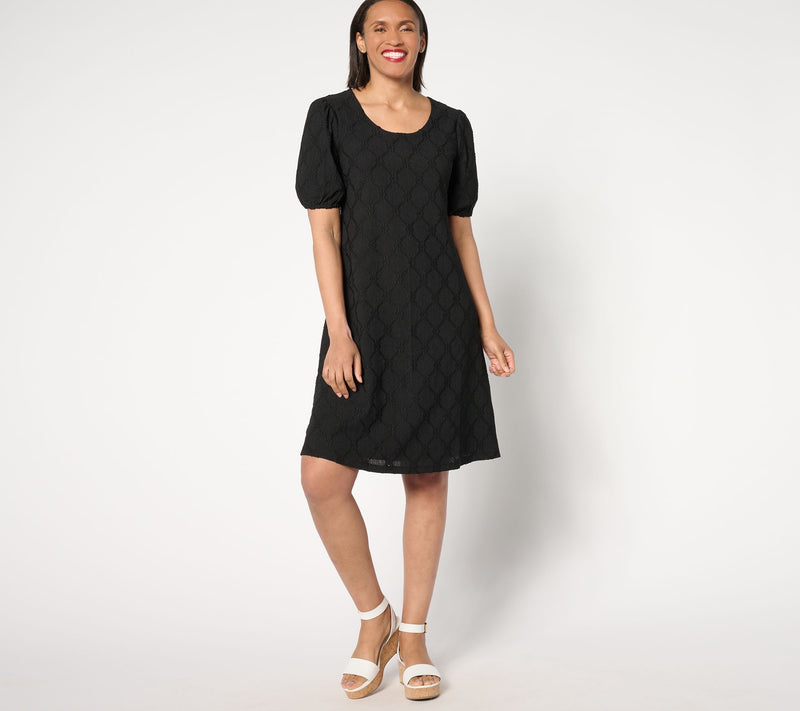 Susan Graver Reg Knit Eyelet Eyelet Elbow Sleeve Fully Lined Dress — View 8