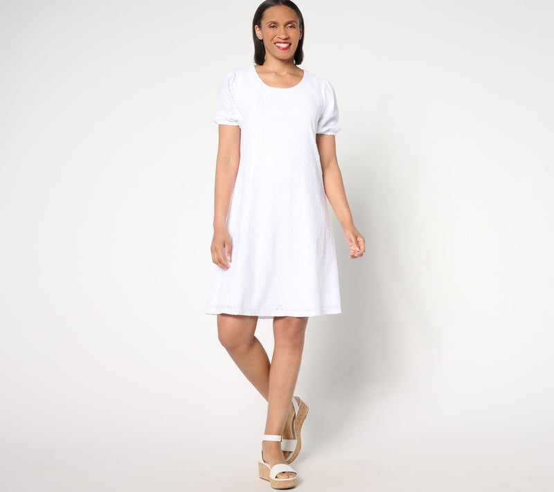 Susan Graver Reg Knit Eyelet Eyelet Elbow Sleeve Fully Lined Dress — View 9