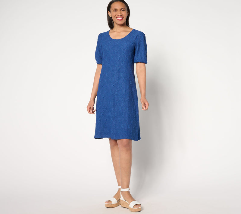 Susan Graver Reg Knit Eyelet Eyelet Elbow Sleeve Fully Lined Dress — View 11