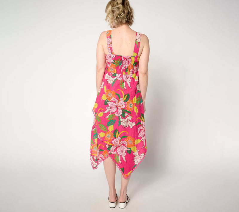 GRAVER Susan Graver Petite Printed Eyelet Asymmetric Hem Dress — View 8