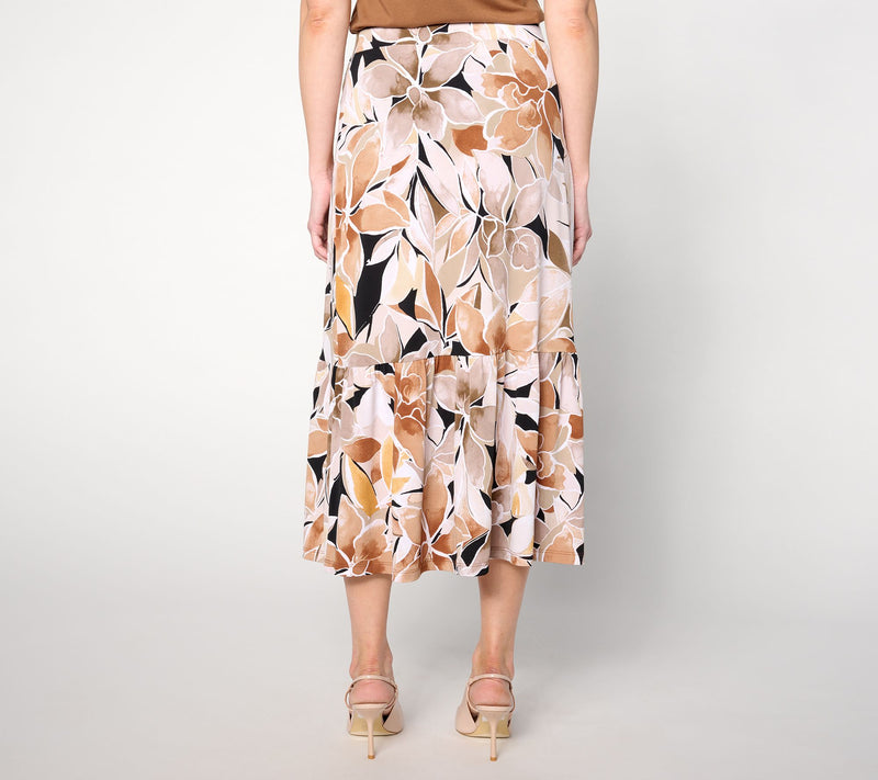 Susan Graver Regular Printed Liquid Knit Midi Skirt with Tie Detail — View 8