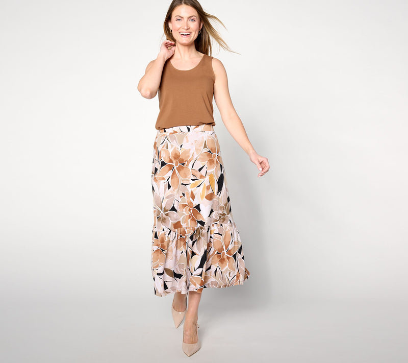 Susan Graver Regular Printed Liquid Knit Midi Skirt with Tie Detail — View 9
