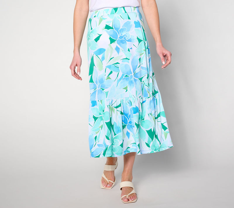Susan Graver Regular Printed Liquid Knit Midi Skirt with Tie Detail — View 7