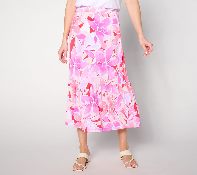 Susan Graver Regular Printed Liquid Knit Midi Skirt with Tie Detail — View 3