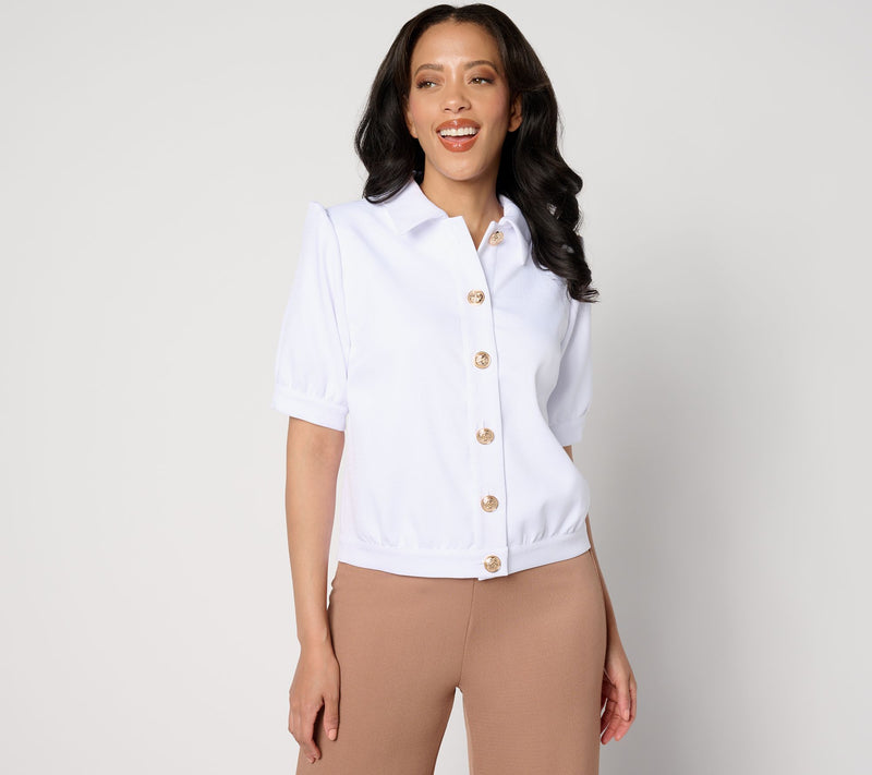 Dennis Basso Textured Short Sleeve Button Front Jacket — View 14