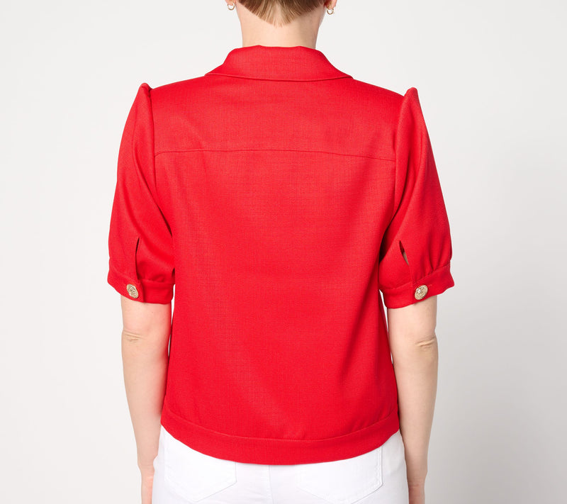Dennis Basso Textured Short Sleeve Button Front Jacket — View 2